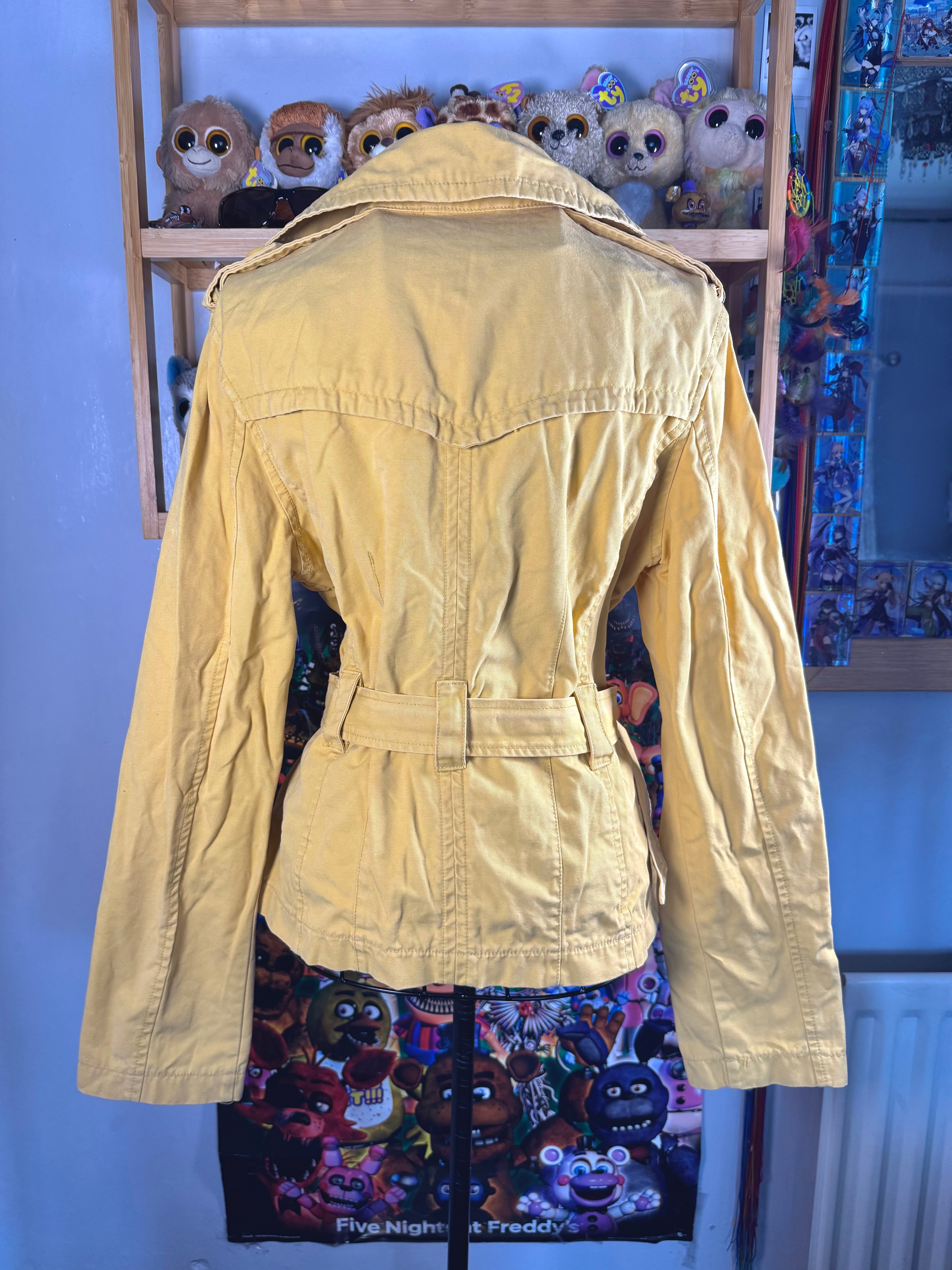 y2k vintage mustard yellow fitted button up peacoat with adjustable belt