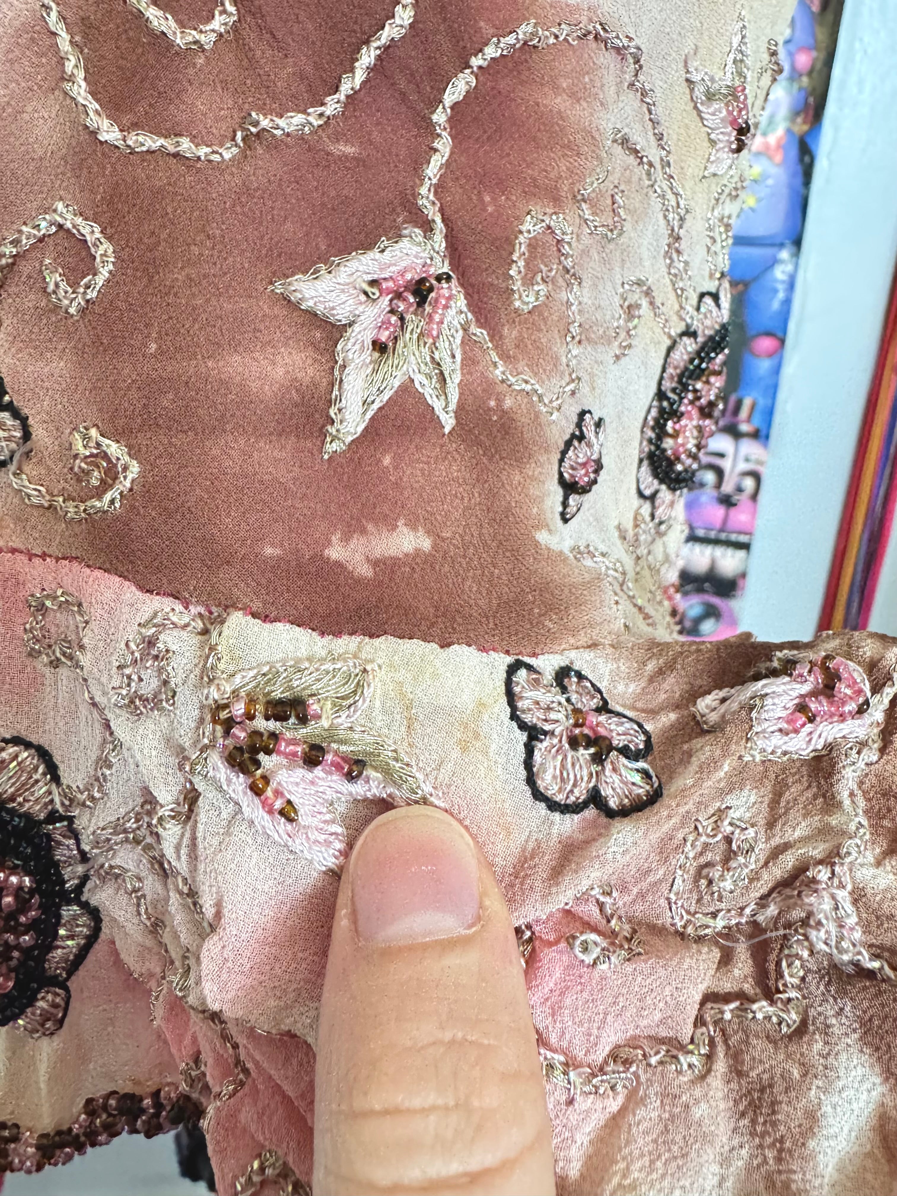 90’s vintage silk pink and brown beaded floral pattern halterneck mini dress fairycore