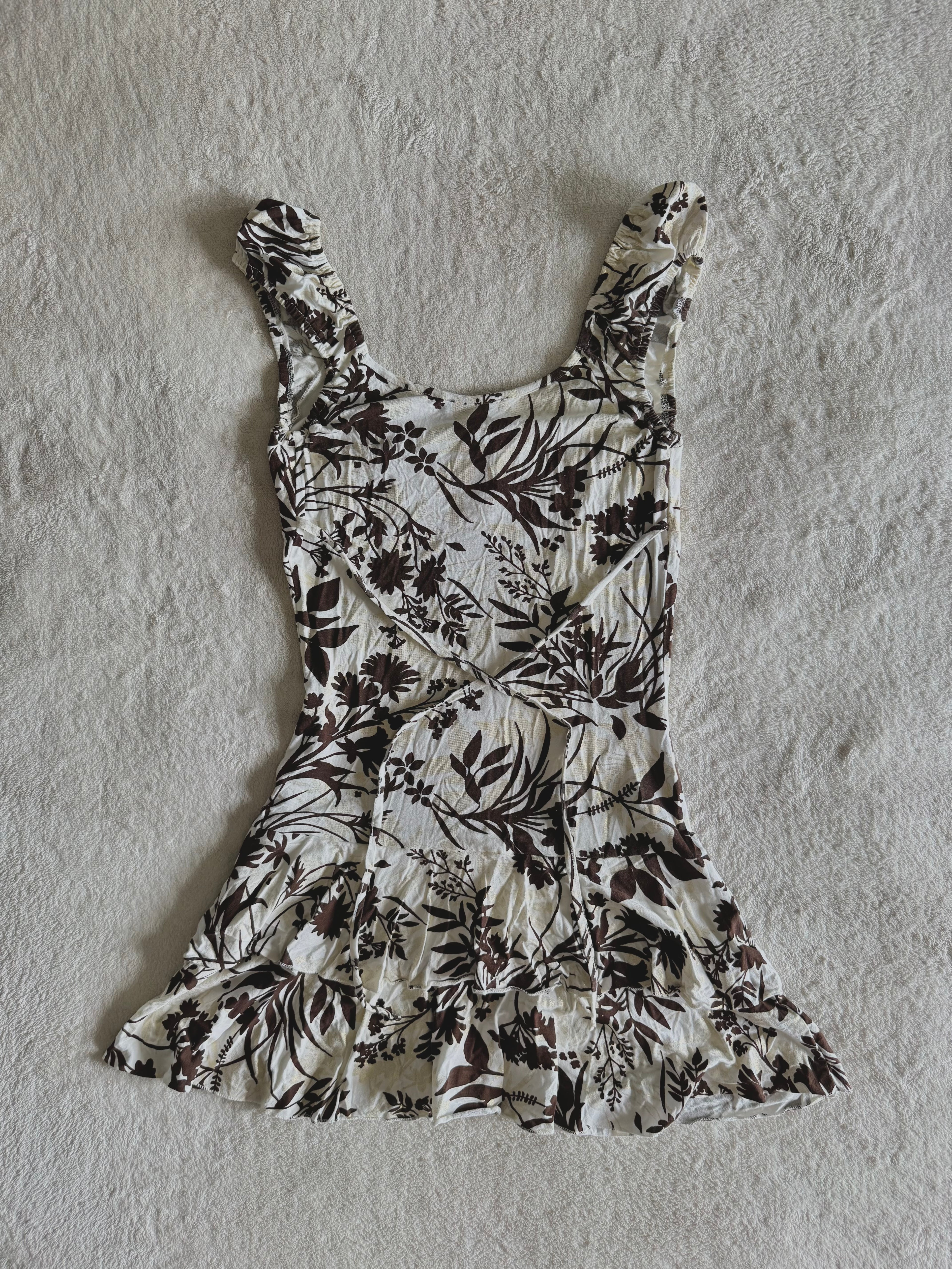 y2k vintage floral print milkmaid ruffle tiered mini dress summer