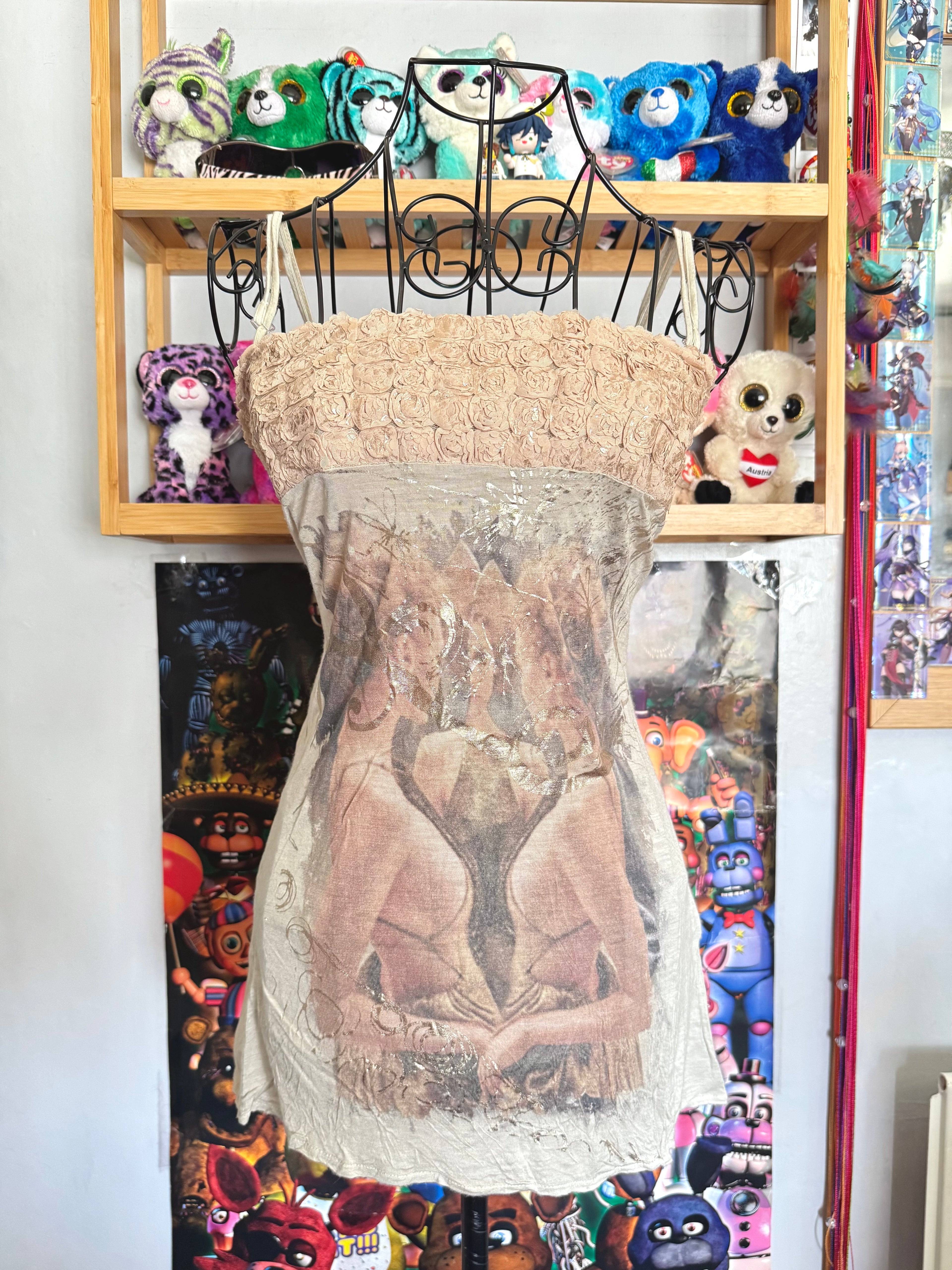 y2k vintage fitted metallic graphic print cami top