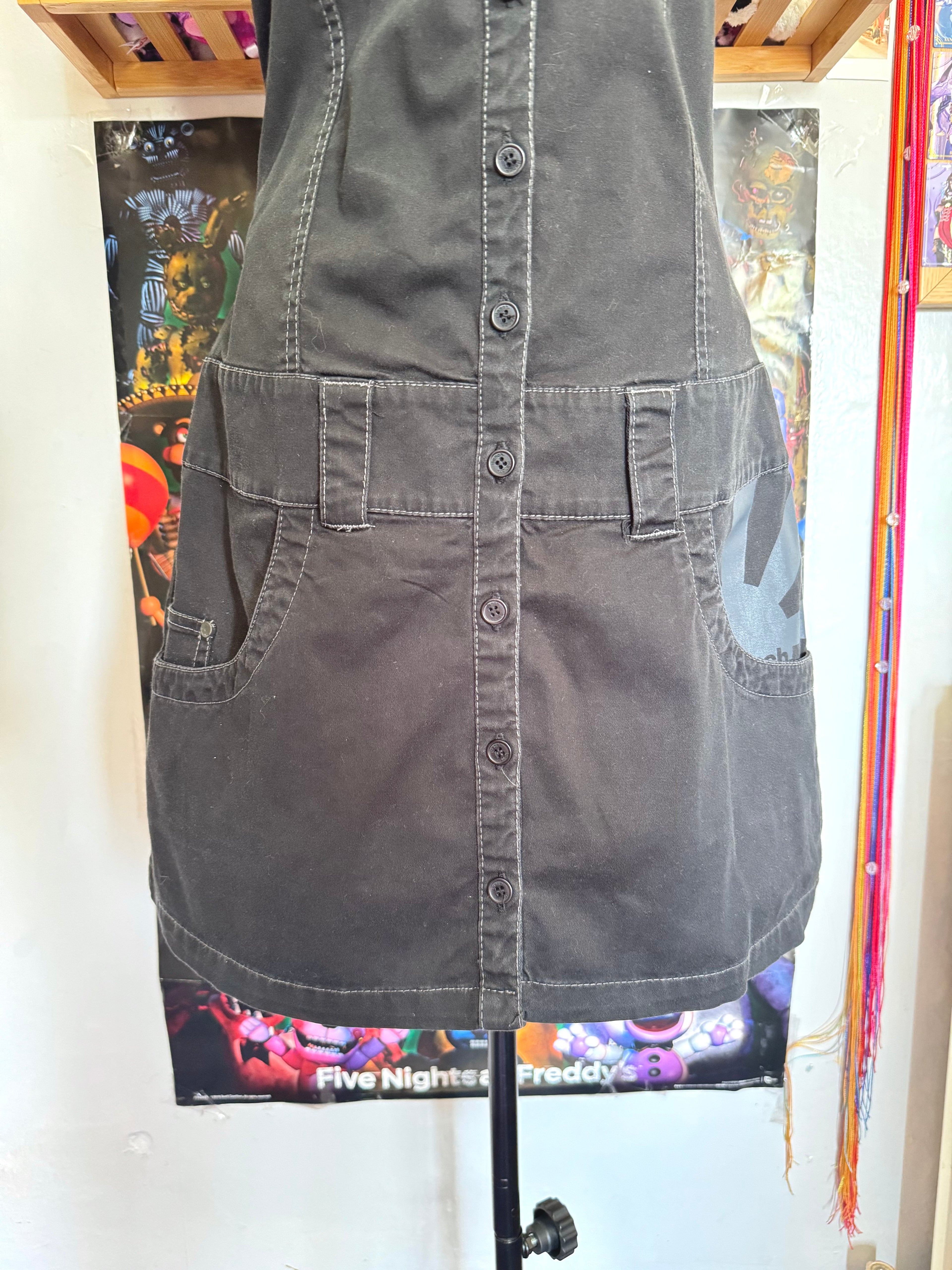 y2k vintage grungy black button up cargo utility style mini dress