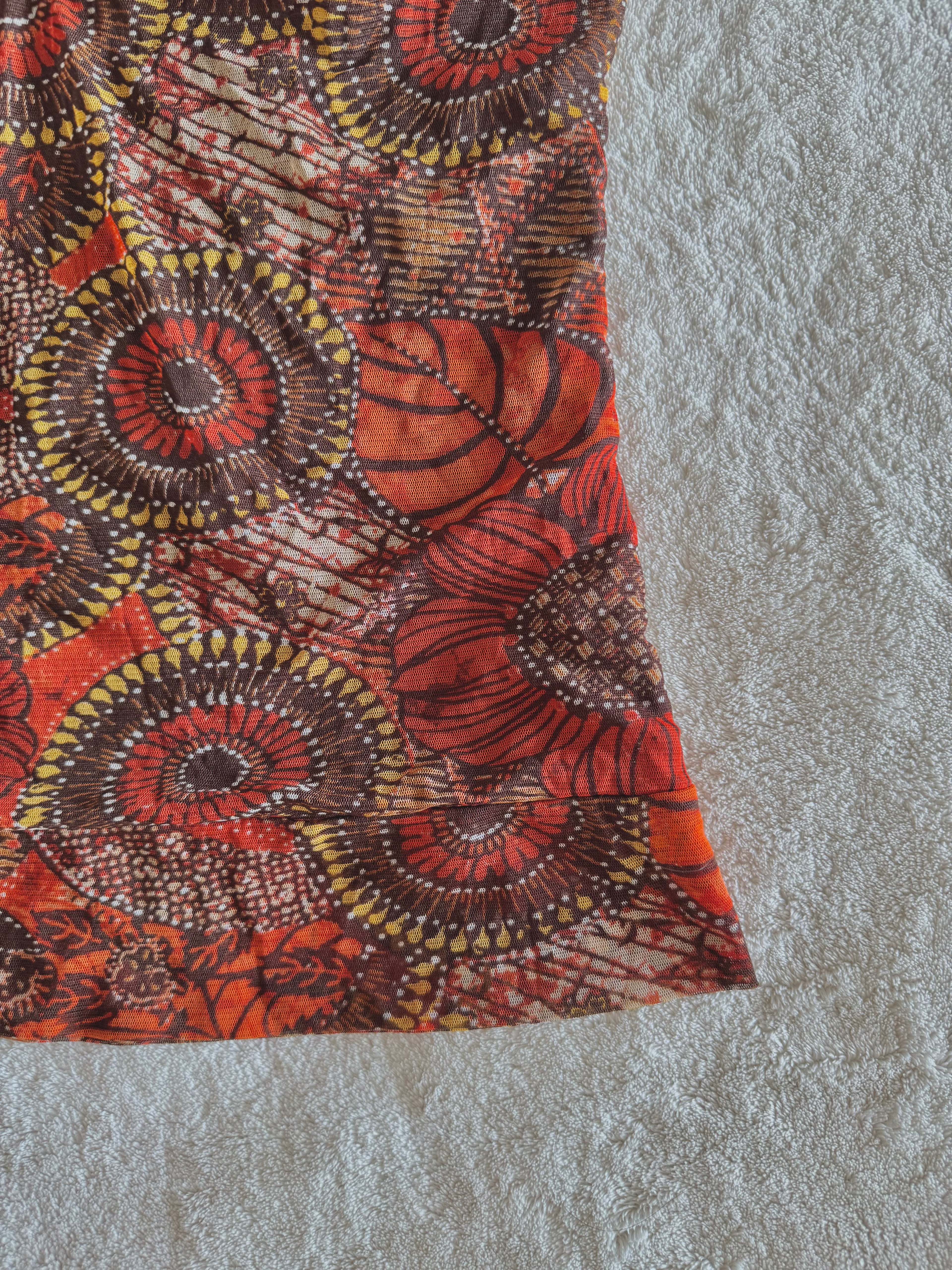 y2k vintage orange floral mesh cami top with wooden beading