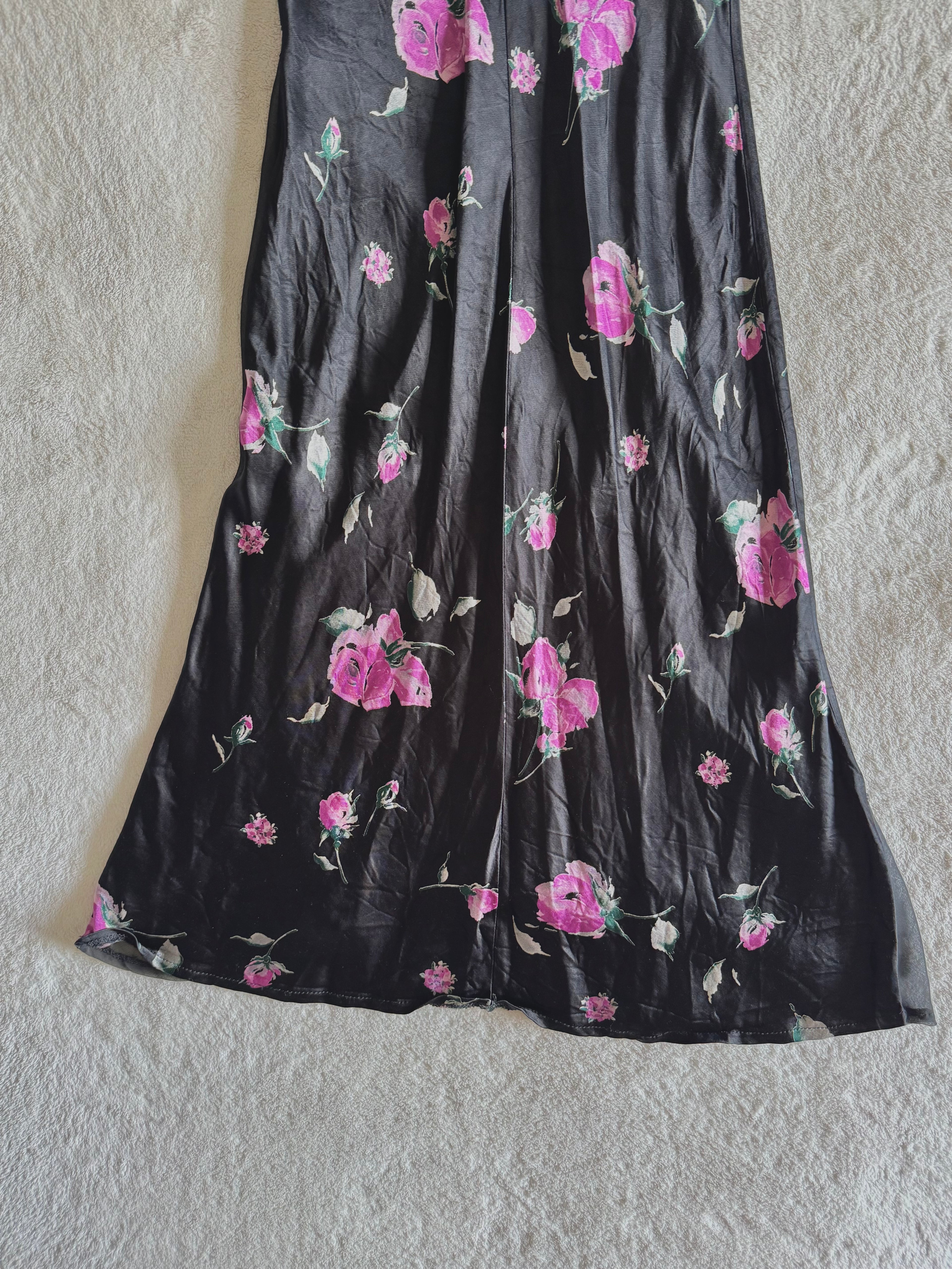 y2k vintage satin floral pattern asymmetric cut midi dress elegant