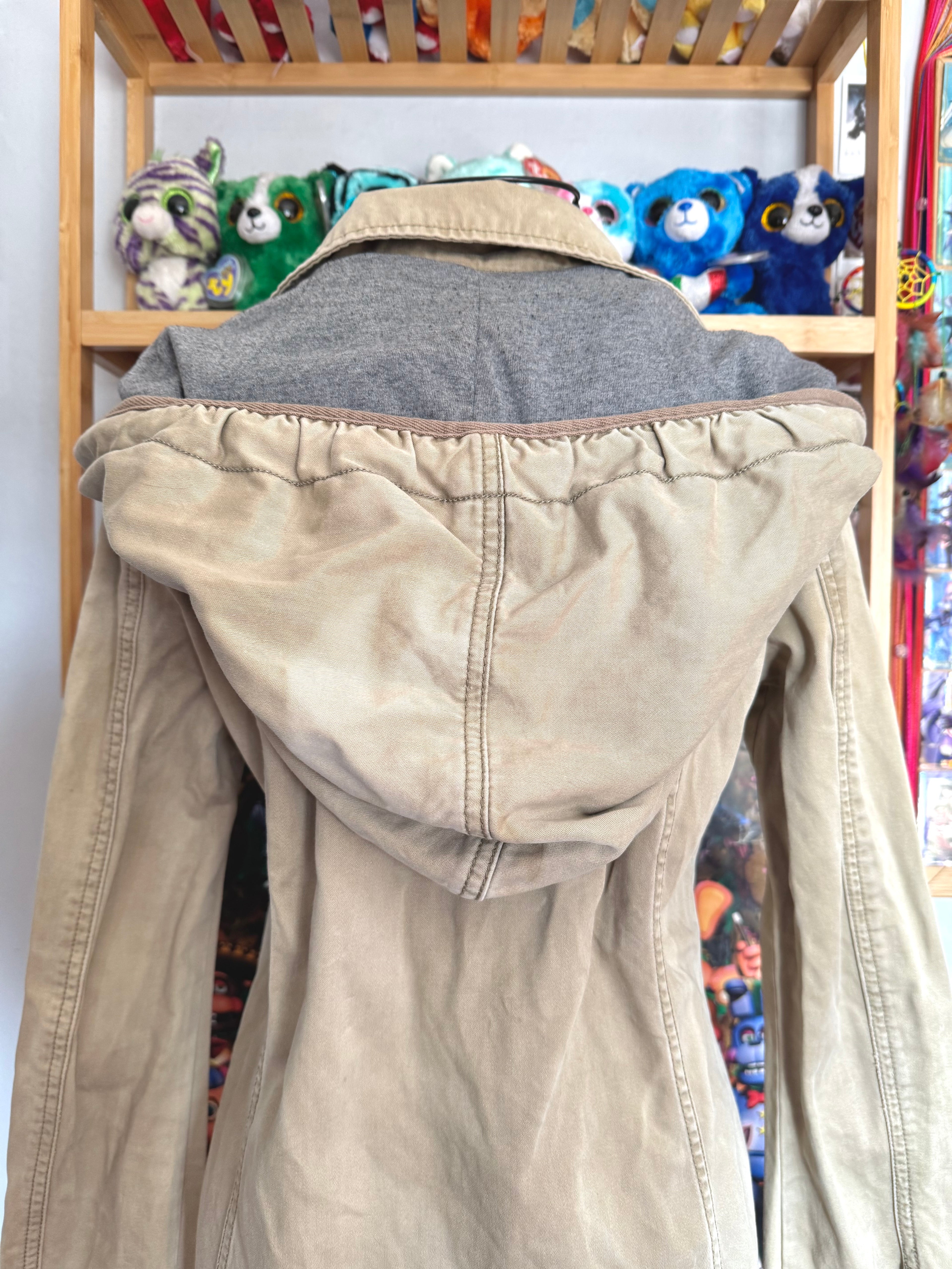 y2k vintage fitted button up archival hooded pleated trench coat archival drawstring