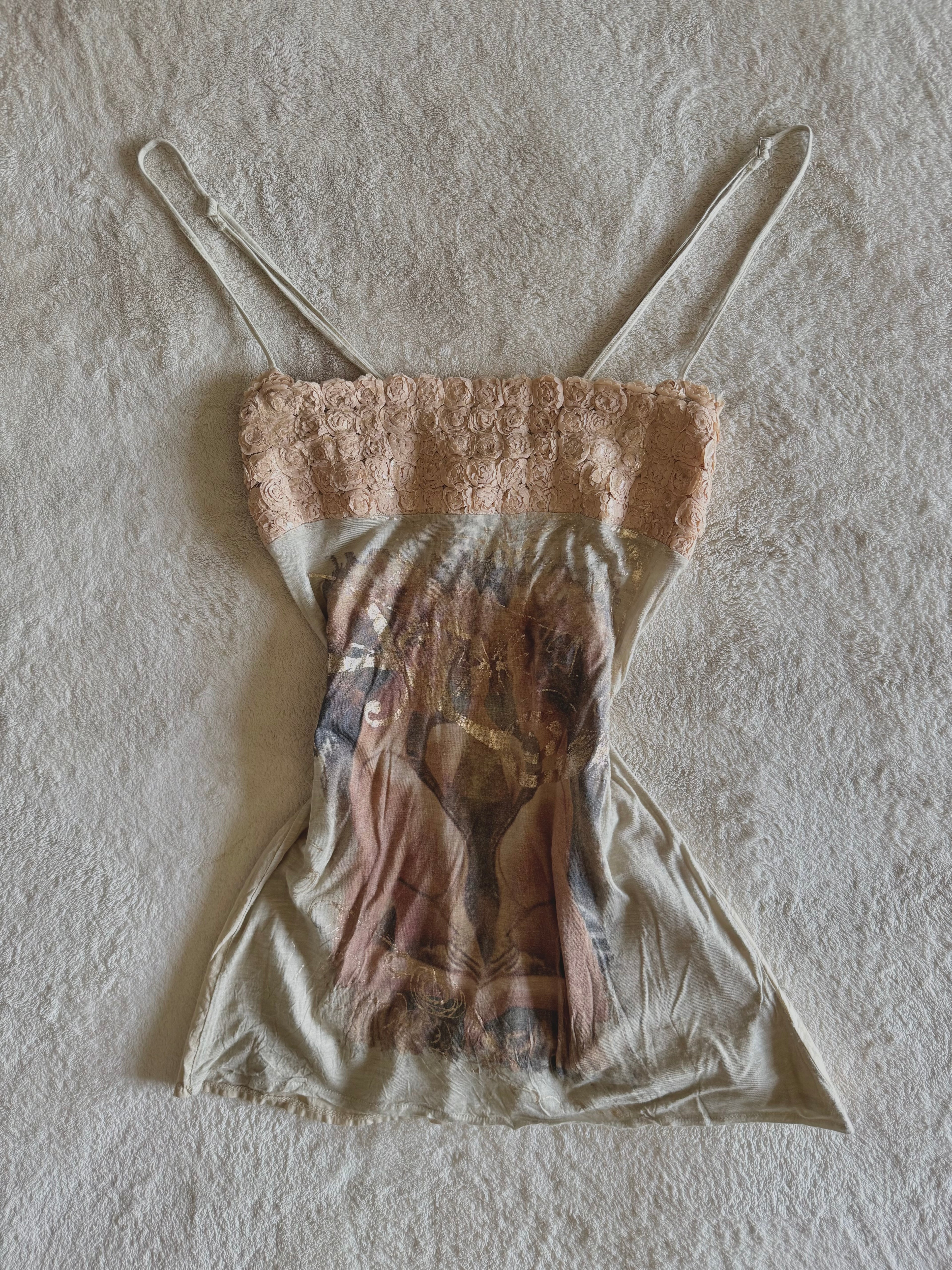 y2k vintage fitted metallic graphic print cami top